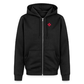 Baskische Quertasche - Unisex Premium Bio Zip Hoodie - Schwarz - Vorne - Nico (187cm) & Julia (174cm)