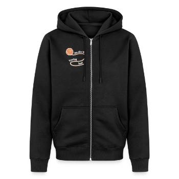 An die Wolle fertig, LOS! - Unisex Premium Bio Zip Hoodie - Schwarz - Vorne - Nico (187cm) & Julia (174cm)