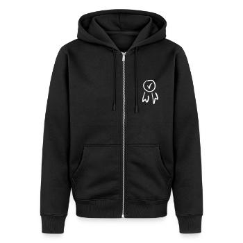 Check / erledigt Abzeichen, Häkchen Emblem, Orden. - Unisex Premium Bio Zip Hoodie - Schwarz - Vorne - Nico (187cm) & Julia (174cm)