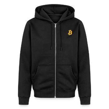 Bitcoin Logo - Unisex Premium Bio Zip Hoodie - Schwarz - Vorne - Nico (187cm) & Julia (174cm)