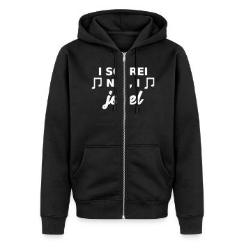 Jodeln Mundart Dialekt Österreich Spruch - Unisex Premium Bio Zip Hoodie - Schwarz - Vorne - Nico (187cm) & Julia (174cm)