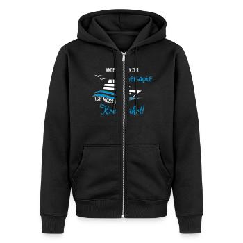 Therapie Kreuzfahrt - Unisex Premium Bio Zip Hoodie - Schwarz - Vorne - Nico (187cm) & Julia (174cm)
