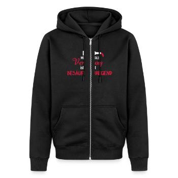 Besäufniserregend - Unisex Premium Bio Zip Hoodie - Schwarz - Vorne - Nico (187cm) & Julia (174cm)