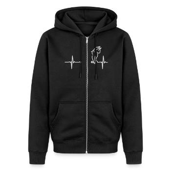 My heart beats for cats! - Unisex Premium Organic Zip Hoodie - black - Front - Nico (187cm) & Julia (174cm)