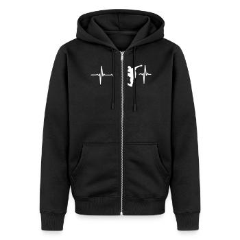 MY HEART BEATS FOR SKATEBOARDING! - Unisex Premium Organic Zip Hoodie - black - Front - Nico (187cm) & Julia (174cm)