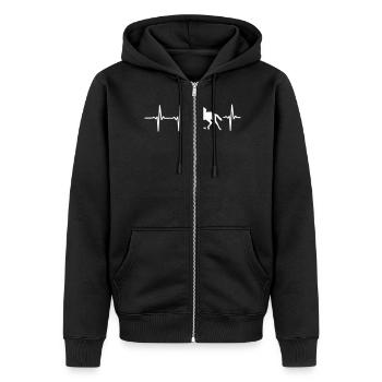 MY HEART BEATS FOR HORSES! - Unisex Premium Organic Zip Hoodie - black - Front - Nico (187cm) & Julia (174cm)