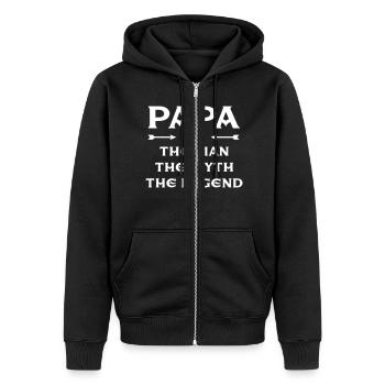 Papa - The Man, The Myth, The Legend - Unisex Premium Bio Zip Hoodie - Schwarz - Vorne - Nico (187cm) & Julia (174cm)