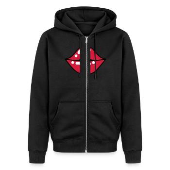 71 Kussmund Mund Lippen - Unisex Premium Bio Zip Hoodie - Schwarz - Vorne - Nico (187cm) & Julia (174cm)