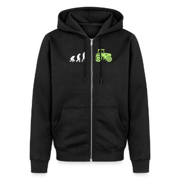 Evolution Farmer and Tractor - Unisex Premium Organic Zip Hoodie - black - Front - Nico (187cm) & Julia (174cm)