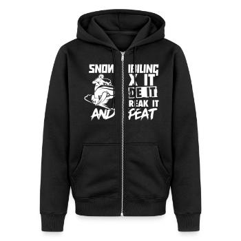Snowmobiling Fix Ride Break it and Repeat - Unisex Premium Bio Zip Hoodie - Schwarz - Vorne - Nico (187cm) & Julia (174cm)