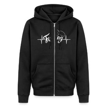 heart beat fishing - Unisex Premium Organic Zip Hoodie - black - Front - Nico (187cm) & Julia (174cm)