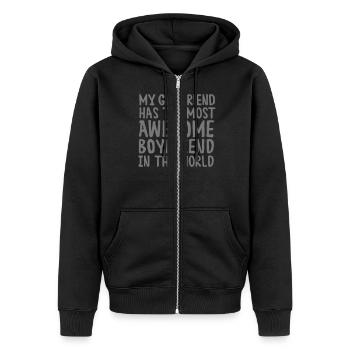 Awesome Boyfriend - Unisex Premium Bio Zip Hoodie - Schwarz - Vorne - Nico (187cm) & Julia (174cm)