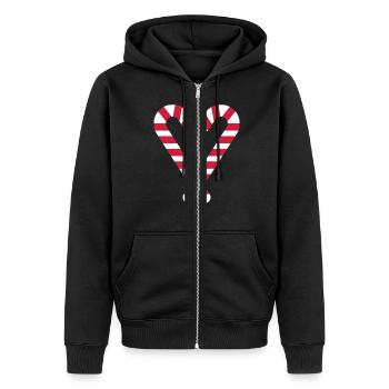 Candy Canes Heart Hearts Christmas Winter - Unisex Premium Organic Zip Hoodie - black - Front - Nico (187cm) & Julia (174cm)