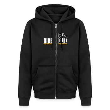 bike a holic - Unisex Premium Organic Zip Hoodie - black - Front - Nico (187cm) & Julia (174cm)