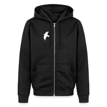 raven - Unisex Premium Organic Zip Hoodie - black - Front - Nico (187cm) & Julia (174cm)