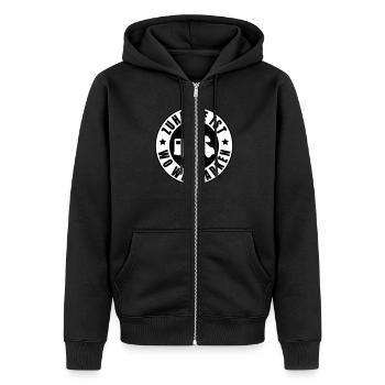 Zuhause ist wo wir parken - Unisex Premium Bio Zip Hoodie - Schwarz - Vorne - Nico (187cm) & Julia (174cm)