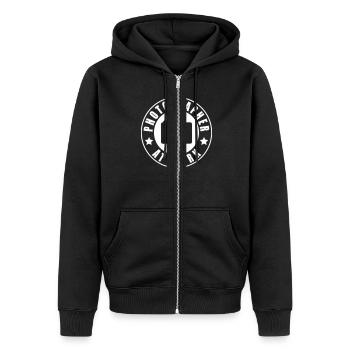 Photographer at work - Unisex Premium Organic Zip Hoodie - black - Front - Nico (187cm) & Julia (174cm)