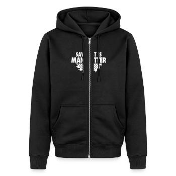 sawdust is man glitter wood - Unisex Premium Bio Zip Hoodie - Schwarz - Vorne - Nico (187cm) & Julia (174cm)
