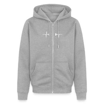 Happy music - Unisex Premium Bio Zip Hoodie - Grau meliert - Vorne - Nico (187cm) & Julia (174cm)