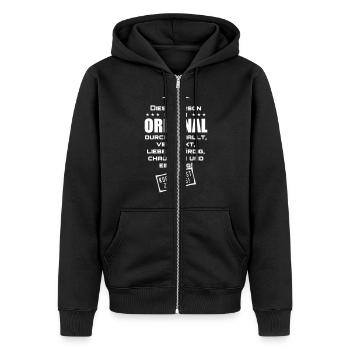 45 Diese Person ist ein ORIGINAL Spruch lustig 1c - Unisex Premium Bio Zip Hoodie - Schwarz - Vorne - Nico (187cm) & Julia (174cm)