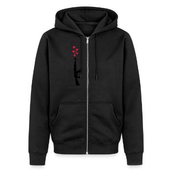 AK47 anti-war theme arms and hearts - Unisex Premium Organic Zip Hoodie - black - Front - Nico (187cm) & Julia (174cm)