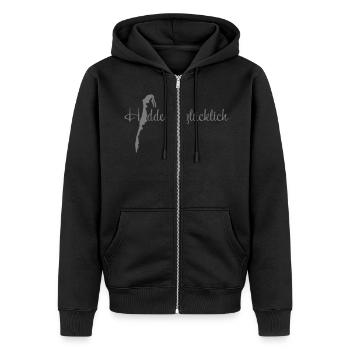 Hiddenseeglücklich klein - Unisex Premium Bio Zip Hoodie - Schwarz - Vorne - Nico (187cm) & Julia (174cm)