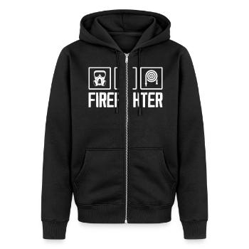 Firefighter Shirt - Unisex Premium Organic Zip Hoodie - black - Front - Nico (187cm) & Julia (174cm)