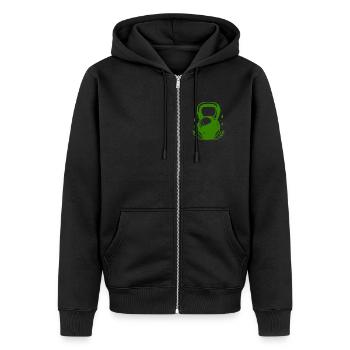 Logo vintage de la couronne de laurier avec kettlebell - Vert - Veste à capuche bio Premium Unisexe - noir - Devant - Nico (187cm) & Julia (174cm)