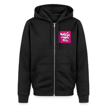 BLY_Berlin lovey you - Pink Sticker - Unisex Premium Organic Zip Hoodie - black - Front - Nico (187cm) & Julia (174cm)