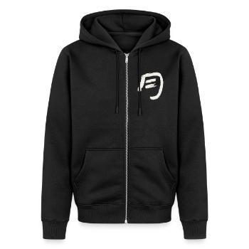 Mond (Japanisch) Schriftzeichen - KOHLE - Unisex Premium Bio Zip Hoodie - Schwarz - Vorne - Nico (187cm) & Julia (174cm)