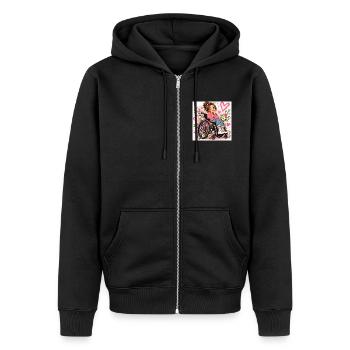 Herzblumen Rollstuhl-Design - Unisex Premium Bio Zip Hoodie - Schwarz - Vorne - Nico (187cm) & Julia (174cm)