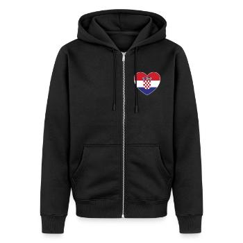 Kroatien Flagge Herz - Unisex Premium Bio Zip Hoodie - Schwarz - Vorne - Nico (187cm) & Julia (174cm)