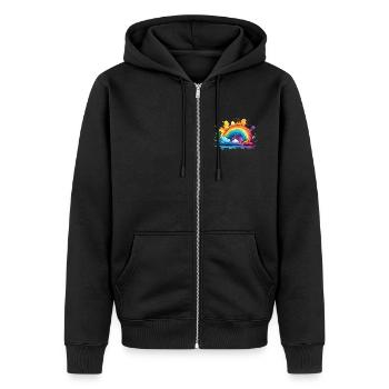 Dein Regenbogen - Unisex Premium Bio Zip Hoodie - Schwarz - Vorne - Nico (187cm) & Julia (174cm)