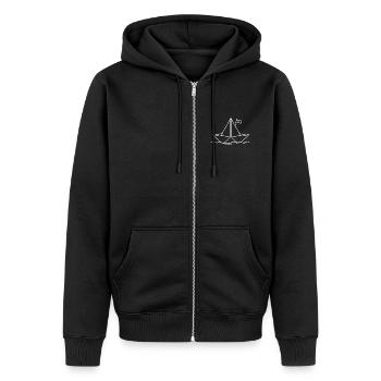 Papierboot Papierschiff  - Unisex Premium Bio Zip Hoodie - Schwarz - Vorne - Nico (187cm) & Julia (174cm)