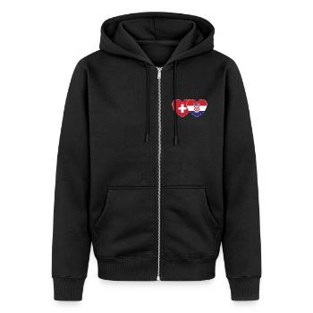 Schweiz Kroatien Flagge Herz - Unisex Premium Bio Zip Hoodie - Schwarz - Vorne - Nico (187cm) & Julia (174cm)