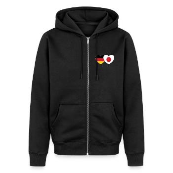 Deutschland Japan Flagge Herz - Unisex Premium Bio Zip Hoodie - Schwarz - Vorne - Nico (187cm) & Julia (174cm)