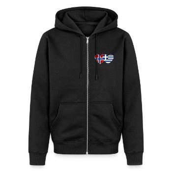 Norvège Grèce Flag Coeur - Veste à capuche bio Premium Unisexe - noir - Devant - Nico (187cm) & Julia (174cm)