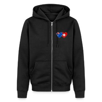 Australien Schweiz Flagge Herz Flagge - Unisex Premium Bio Zip Hoodie - Schwarz - Vorne - Nico (187cm) & Julia (174cm)