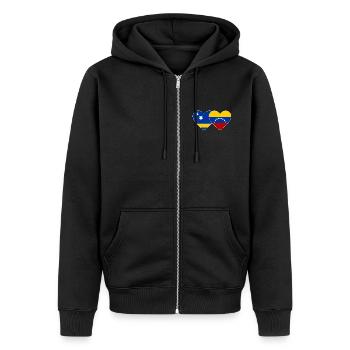 Cœur du drapeau du Venezuela de Curaçao utilisé - Veste à capuche bio Premium Unisexe - noir - Devant - Nico (187cm) & Julia (174cm)