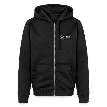 Aly Neon Triad Logo - Unisex Premium Organic Zip Hoodie - black - Front - Nico (187cm) & Julia (174cm)