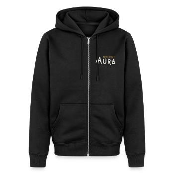 Absichtlich Aura - Unisex Premium Bio Zip Hoodie - Schwarz - Vorne - Nico (187cm) & Julia (174cm)