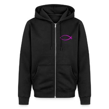 Ichtus fish solid pink - Unisex Premium Organic Zip Hoodie - black - Front - Nico (187cm) & Julia (174cm)