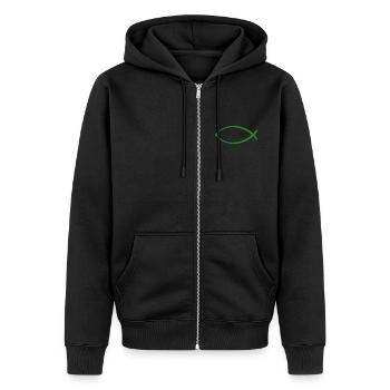 Ichtus fish dark green - Unisex Premium Organic Zip Hoodie - black - Front - Nico (187cm) & Julia (174cm)