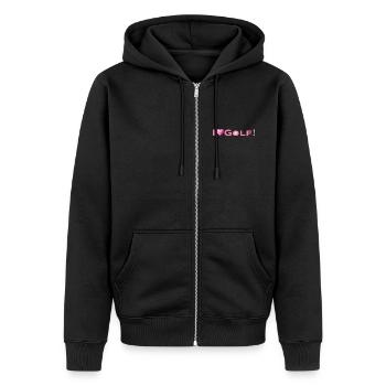 Golf, Ladiesgolf, Fashion, stilvoll, sportlich - Unisex Premium Bio Zip Hoodie - Schwarz - Vorne - Nico (187cm) & Julia (174cm)