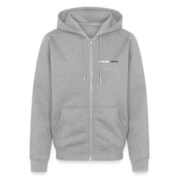 Powder Panic Logo - Unisex Premium Organic Zip Hoodie - heather grey - Front - Nico (187cm) & Julia (174cm)