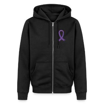 lila Schleife Epilepsie Bewusstsein chronisch - Unisex Premium Bio Zip Hoodie - Schwarz - Vorne - Nico (187cm) & Julia (174cm)