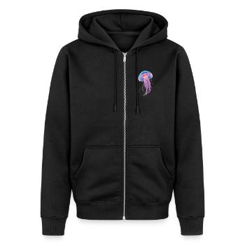 Regenbogen-Neonquallen - Unisex Premium Bio Zip Hoodie - Schwarz - Vorne - Nico (187cm) & Julia (174cm)