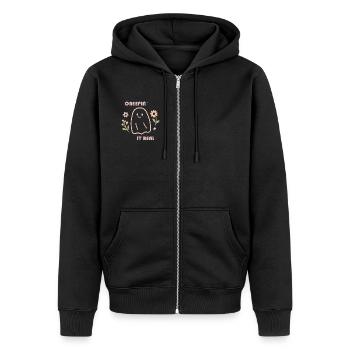 Sweet Ghost Design – Creepin' It Real Retro Look - Unisex Premium Organic Zip Hoodie - black - Front - Nico (187cm) & Julia (174cm)