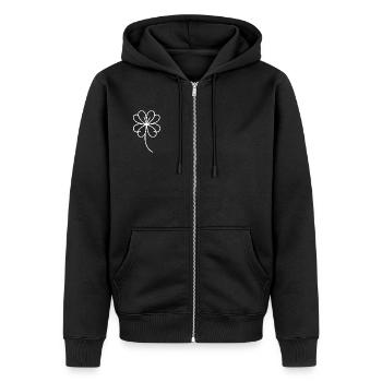Vierblättriges Kleeblatt One Line Glückssymbol - Unisex Premium Bio Zip Hoodie - Schwarz - Vorne - Nico (187cm) & Julia (174cm)