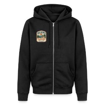 Panneau vintage du Balbinio Travel Club - Veste à capuche bio Premium Unisexe - noir - Devant - Nico (187cm) & Julia (174cm)